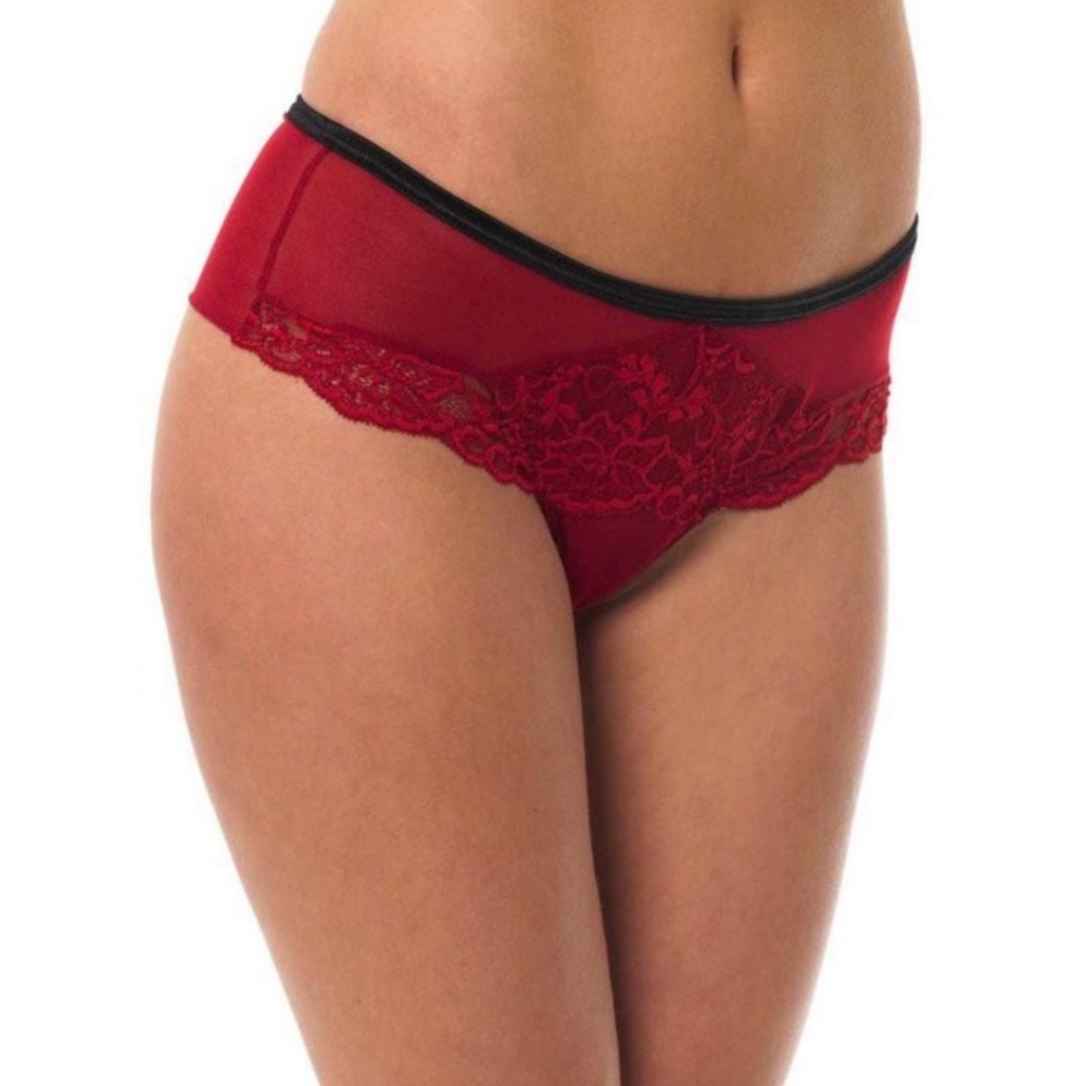 BLUEBELLA Eloise Brazilian Satin Bows Chiffon & Lace Thong Panties US Sz L NWT - Picture 2 of 16